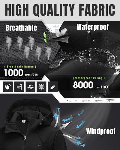 33,000ft Women's Softshell Jacket with Hood Waterproof Lightweight Windbreaker Windproof Rain Shell Jacket for Outdoor Hiking