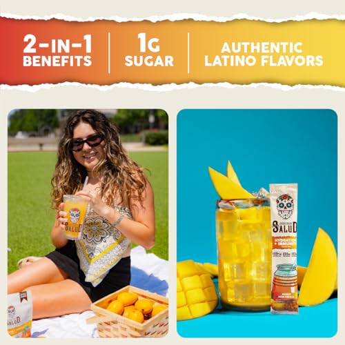 Salud 2-in-1 Hydration Packets + Immunity Electrolytes Powder, Mango - Agua Fresca Drink Mix, Elderberry, Dairy & Soy Fre...