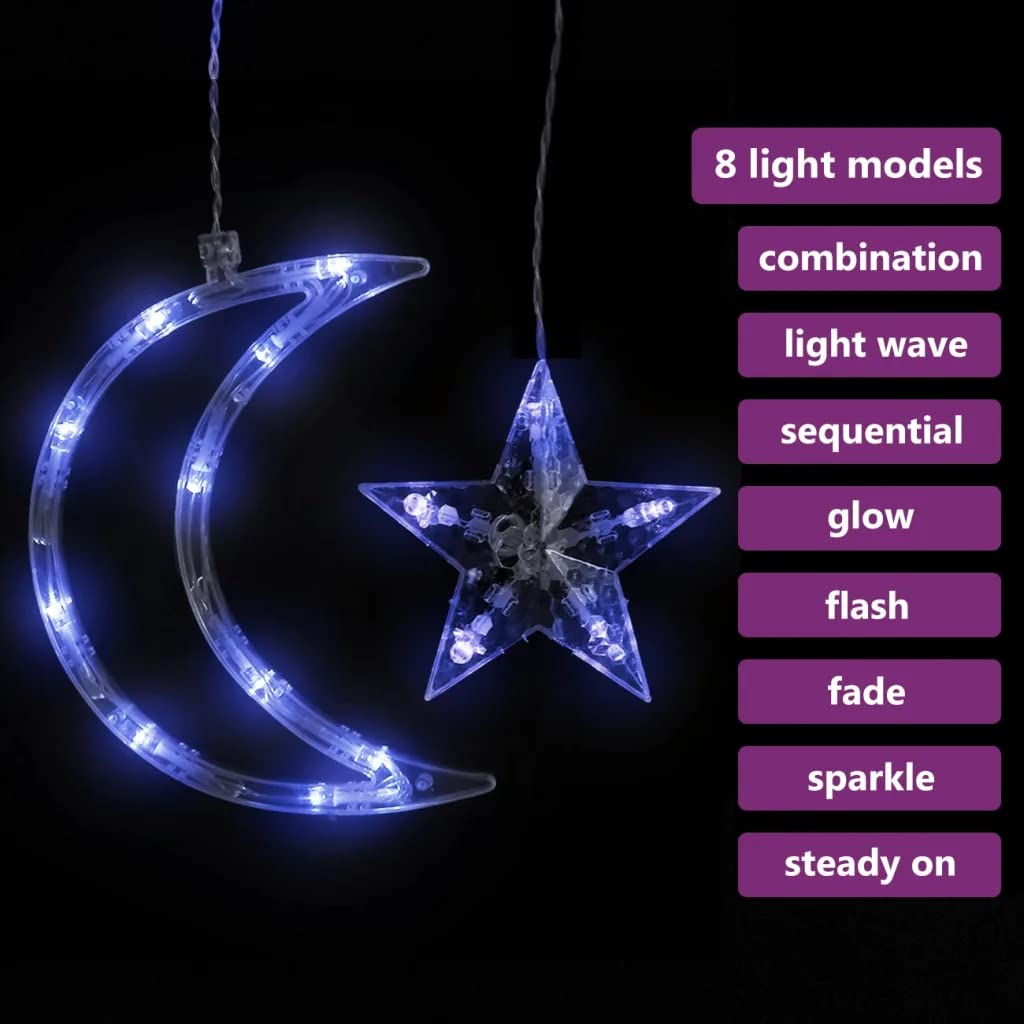vidaXL Star and Moon Fairy Lights with Remote Control - 138 LED, Blue, Plastic
