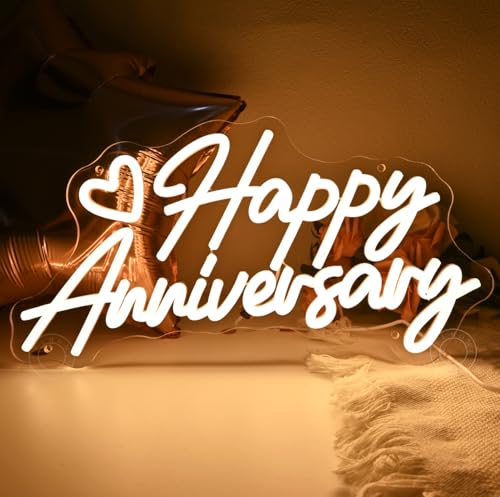 SYLHOME Happy Anniversary Led Neon Light Sign Family Business Celebrate Banner Wall Sign Decor Birthday Wedding Anniversar...