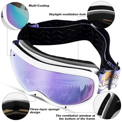 Kids Ski Goggles OTG Kids Snow Goggles Anti Fog UV Protection Snowboard Goggles, Helmet Compatible for Boys Girls Toddler