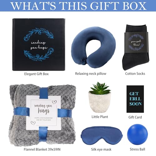 Get Well Gifts For Men,Care Package For Men With Cozy Blanket|Memory Foam Pillow|Stress Ball|Socks|Eye Mask|Thinking Of Yo...
