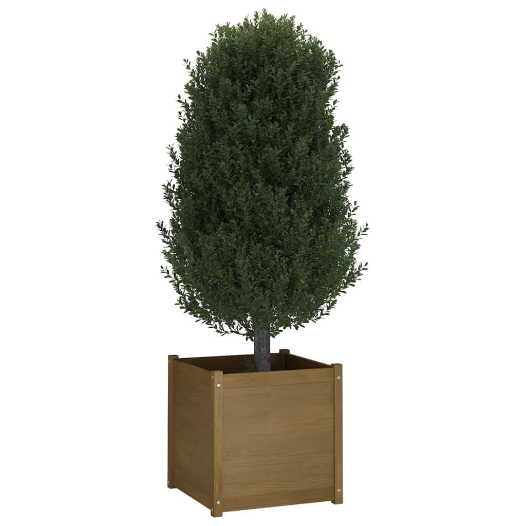 FMPGJLYH Square Garden Planter Box Large Outdoor Flower Bed for Patio Balcony Solid Pine Wood Honey Brown 23.6 inch