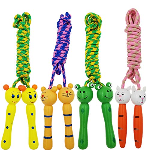 4 Pack Jump Rope with Wood Handles for Kids - Skipping Rope Great for Children and Students Outdoor Fun Activity, Party Fa...