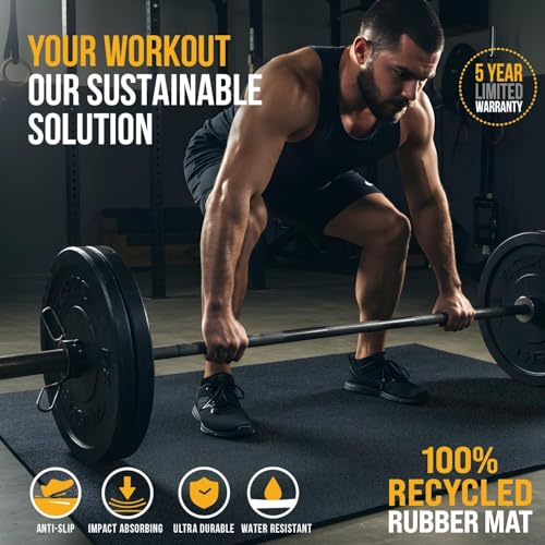 Rubber King Multi-Purpose Exercise Mat - 100% Recycled Thick Rubber Mat for Home Gym Flooring, Non-Slip, Low-Odor Durable ...