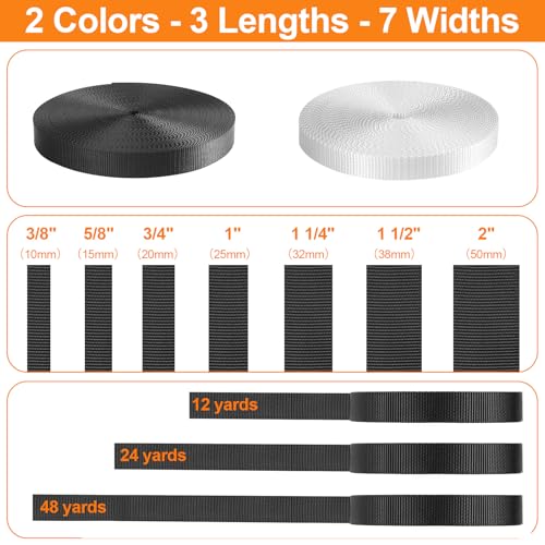 BEYOURD Webbing, Heavy Duty Webbing Straps, Extra Thick Strapping for Outdoor DIY Gear Repair, Black White