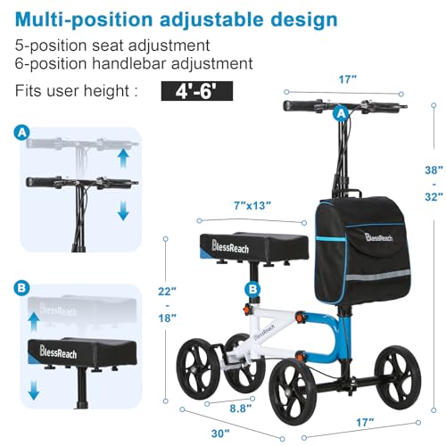 Knee Scooter，Knee Scooter for Adults for Foot Surgery，Knee Walker for Foot Injuries Compact Crutch Alternative with Dual B...