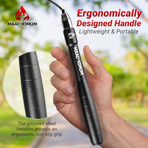 MAAC-XIMUM High Speed Rope - Professional Self-Locking & Adjustable, Adult Speed Jump Rope, 2 x PU coated Steel Ropes & Tr...
