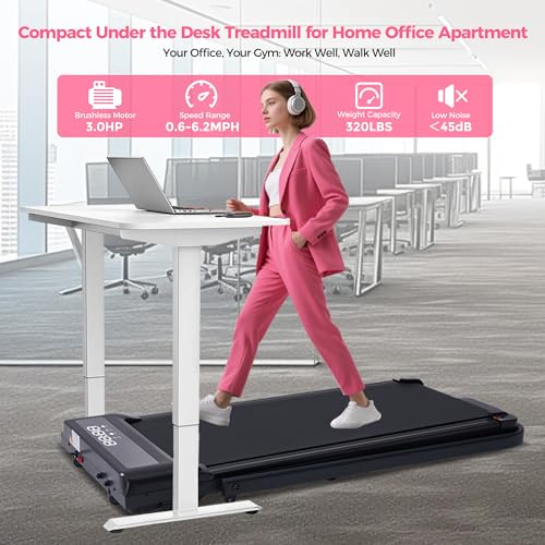 Portable Treadmill with Handles, 0.6-6.2MPH Compact Walking Pad with Handle Bar, 3.0HP Electric Walking Pads Treadmills fo...