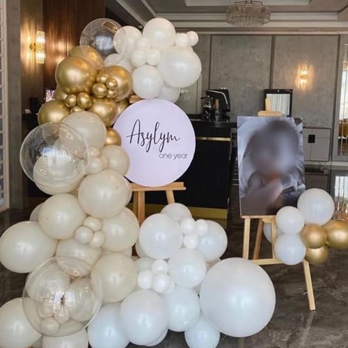 Togvu White and Gold Balloons, 12 Inch White Sand Gold Metallic Latex Balloons, Beige Gold Party Balloons for Boho Birthda...