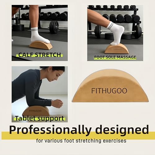 FITHUGOO 2 Pack Cork Yoga Block & Calf Stretching- Half Moon Recovery Block Improve Balance, Stability & Foot Mobility/Cal...