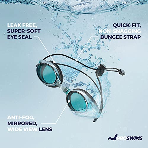 Proswims Anti-Fog Racing Swimming Goggles with Bungee Strap, Hard Case and Bonus Swim Goggles Microfiber Cleaning Cloth