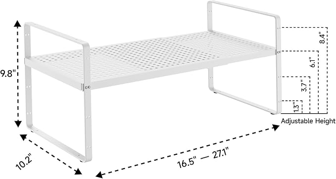 2Pack 16.5-27’’L Expandable Stackable Cabinet Shelves, Adjustable Spice Rack Cabinet Shelf Organizer for Kitchen, Countertop, Pantry and Cupboard, White