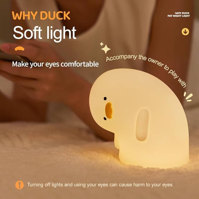Cute Duck Lamp, Fun LED Squishy Animal Night Light - Chicken/Pig/Rabbit/Panda Options, Toddler Baby Nursery Touch Kawaii Light for Kids, Room/House Decor