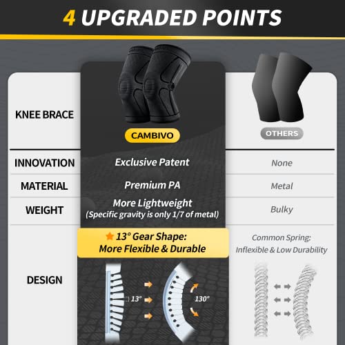 CAMBIVO Knee Brace for Men & Women, 2 Pack Knee Compression Sleeve for Knee Pain Relief, Knee Brace with Side Stabilizers...