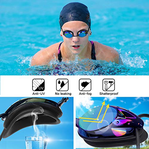 vetoky Swim Goggles, Anti Fog Swimming Goggles UV Protection Mirrored & Clear