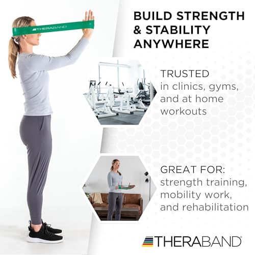 THERABAND Resistance Band Loops, 12" Green, Heavy Resistance, Latex Color-Coded 3" Wide Exercise Band Loop for Home Workou...