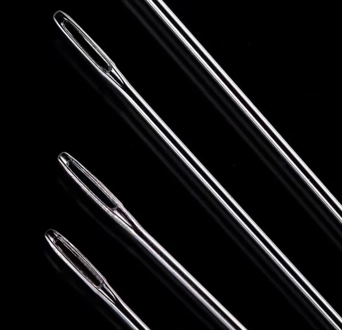Marcobrothers 4" 2 pcs Professional Upholstery Large Eye Long Needle,Easy to Thread,with 1 roll 284 Yard 150D 1mm-Width Leather Sewing Waxed Thread,Black.(4 inch 2 pcs)