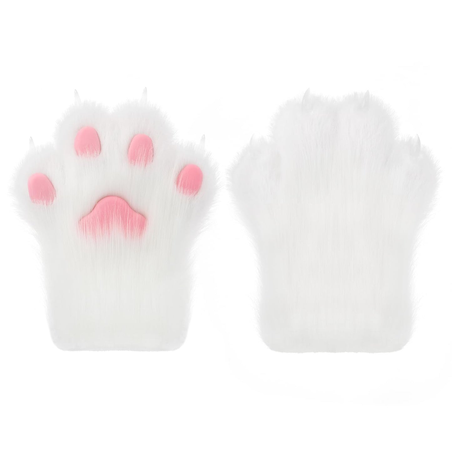 hbbhml Faux Fur Plush Furry Cat Claw Gloves Fursuit Animal Fox Paws Mittens Halloween Cosplay Costume Accessories for Adult