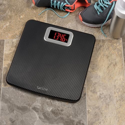 Taylor Digital Bathroom Scale, Body Weight Scale 400 LB Capacity, Carbon Fiber Anti-Slip Mat, 11.8 x 11.8 Inch Platform, B...