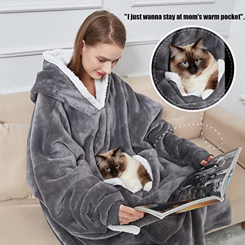Cozystar Wearable Blanket Hoodie with Giant Pocket （Pet Won't Leave） Extra Soft Sherpa Fleece Thick Warm ＆ Cozy Oversized ...