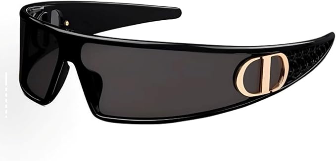 Shield Wrap Sunglasses, Black Frame, Dark Tinted Lens, Sport Style with Gold Logo Accent