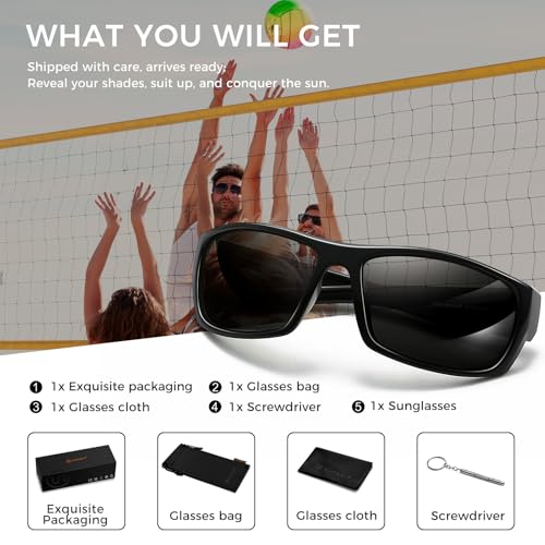 SUNGAIT Wrap Around Polarized Sport Sunglasses for Men Womens Lightweight Rectangle Cycling Running