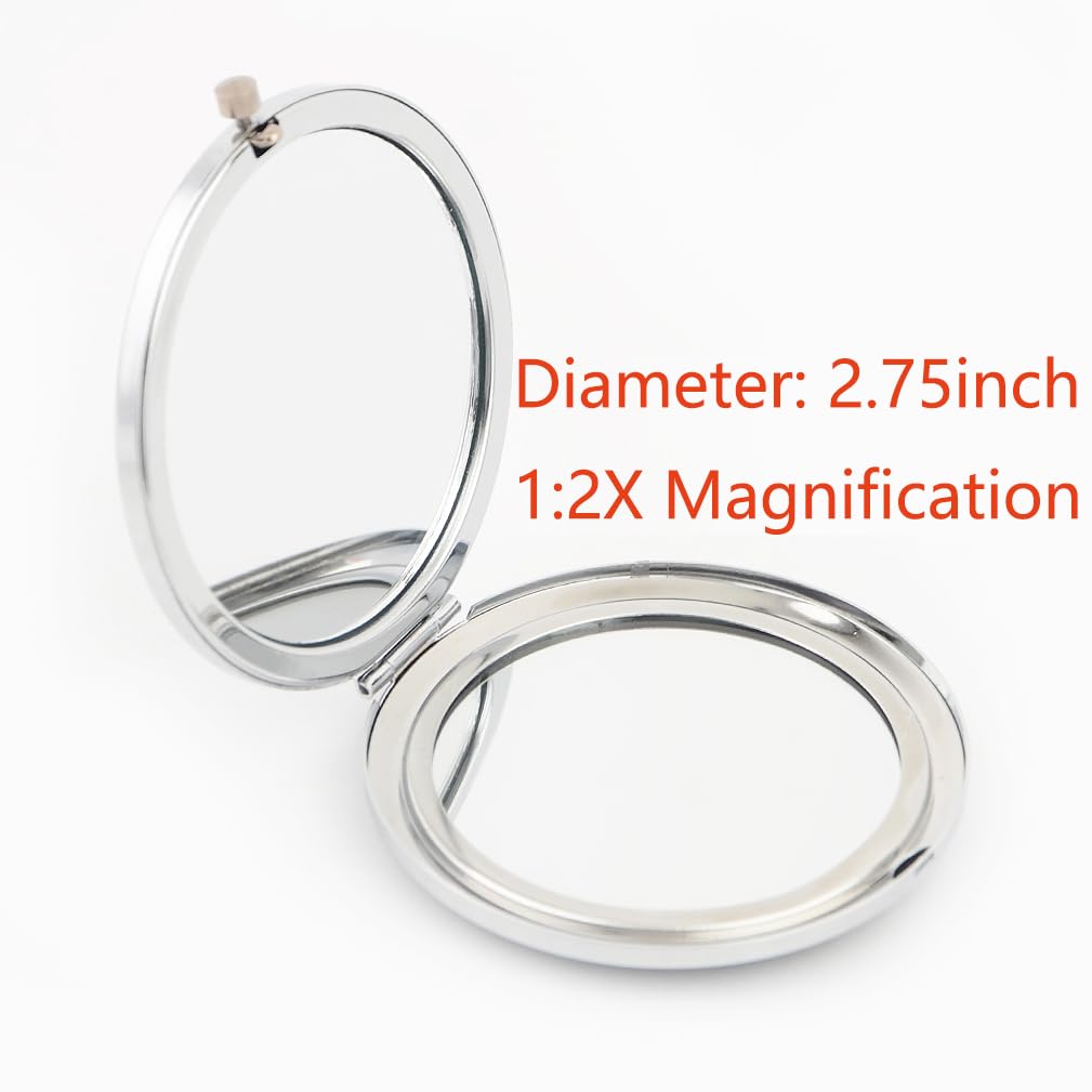Reazana 2pcs Magnifying Compact Mirrors 1X 2X Purse Pocket Makeup Mirror Folding Travel Mirrors Sturdy Metal with Diamonds Folda