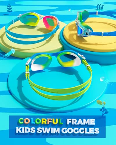 ZIONOR Kids Swim Goggles, G1MINI MIX Vibrant Colorblock Polarized No Leaking Anti Fog Kids Goggles(3-14)