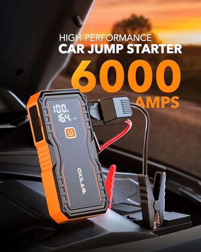 OXILAM Jump Starter 6000A for All Gas/12L Diesel, Car Battery Jumper Starter Portable, 12V Lithium Jump Box with Jumper Ca...