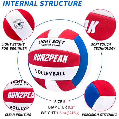 RUN2PEAK Light Soft Beginner Volleyball - Lightweight Soft Foam Composite Cover Training Ball, Official Size 5 - Gentle on...