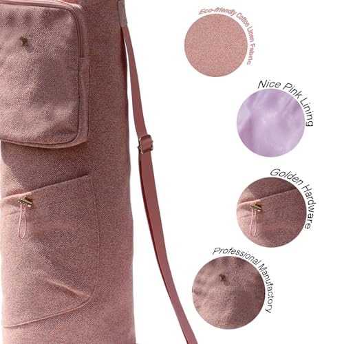 ESVAN Yoga Mat Bag with Multi Pockets Drawstring Yoga Mat Carrier Pilates Exercise Multi-Functional Storage Bag