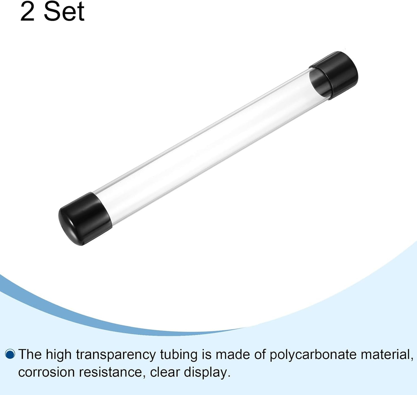 PATIKIL Clear Rigid Tube Round Plastic Tubing with Black Rubber Caps Polycarbonate Water Pipe, 305mm/ 12 Inch Length, 31mmx35mm/1.22"x1.38", 2 Set
