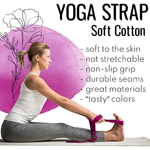 TECEUM Yoga Strap & Mat Strap – 2 IN 1 – Cotton – 6 ft 8 ft 10 ft (30+ colors) – Adjustable Non-Slip Belt for Yoga, Pilate...