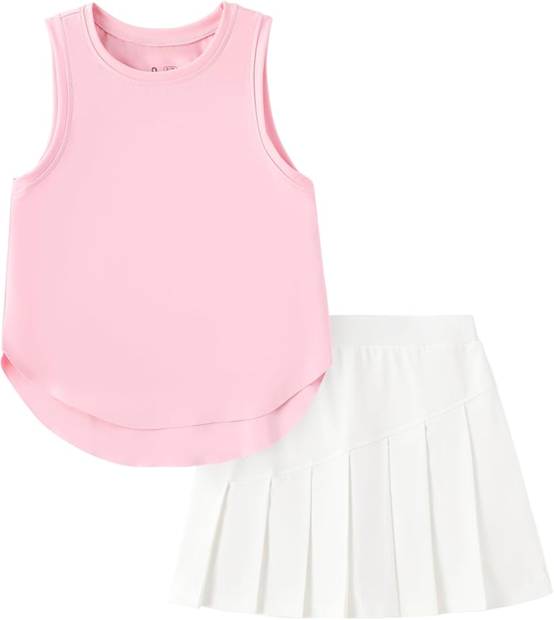 PATPAT Girls Tennis Skirt Sets Moisture Wicking Tank Tops and Pleated Skirts 2 Piece Outfits Activewear Sets 5-12 Years