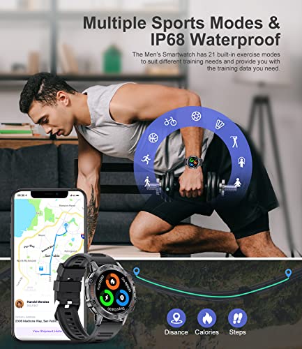 SUNKTA Smart Watch for Men Bluetooth Calls with,1.39''HD Touch Screen Tactical Smartwatch for Android and iPhone,5ATM Wate...