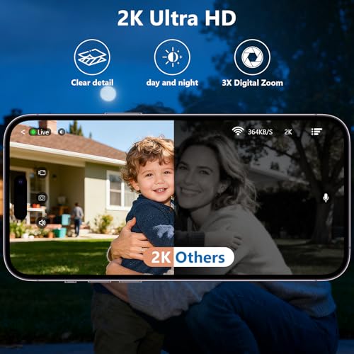 2K Security Camera Wireless Outdoor,Solar Powered WiFi Cameras for Home Security with Motion Detection,Color Night Vision(...