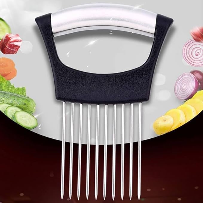 Onion Slice Holder, 2025 Upgraded Stainless Steel Onion Holder for Slicing Lemon Slicer Vegetable Cutter, Kitchen Chopper Slicing Assistant Tool for Meat, Onion, Potato, Tomato (2, A)