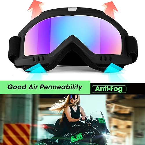 Dirt Bike Goggles Motorcycle Goggles - 2 Pack ATV, Ski, Windproof Glasses for Adults, Men, Women, Youth