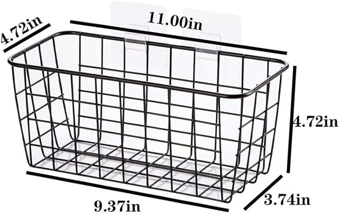 Hanging Kitchen Baskets Adhesive Sturdy Wire Storage Baskets with Kitchen Food Pantry Bathroom Shelf Storage No Drilling Wall Mounted,Black,2 Pack