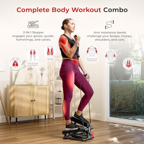 Sunny Health & Fitness Mini Steppers for Exercise at Home, Stair Step Workout Machine, Full Body Cardio Equipment, with Op...