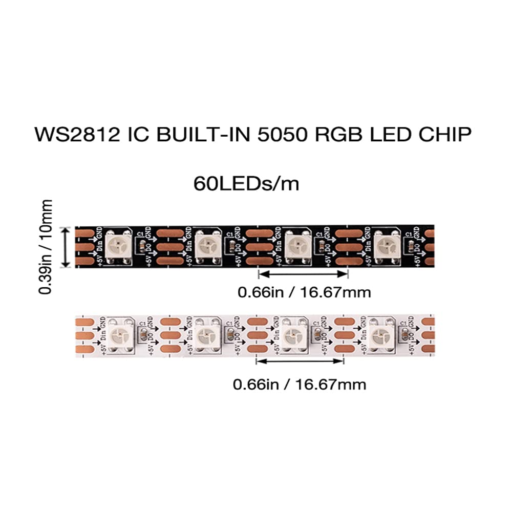 Adresuno Ws2811 Ic Led Strip 60Pixels/M 16.4Ft 300Leds Non-Waterproof White Pcb Model Aqyc-211214-7