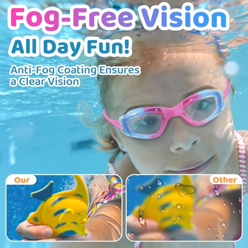 Vvinca Goggles for Kids 6-14 with Bungee Strap 2pc, Toddler Kids Swim Goggles for Swimming 8-12 No Hair Pulling for Boys Girl