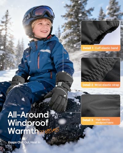 ThxToms Kids Warm Gloves Winter Waterproof Snow Gloves for Ourdoor Sports Snowboard, Toddler Bulky Ski Gloves for Boys Gir...