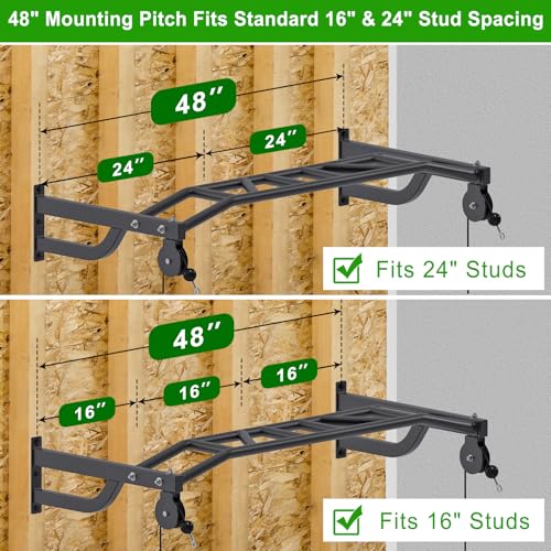 SELEWARE 48'' Heavy Duty Pull Up Bar Wall Mount Multi-function Chin up Bar with Home Gym Cable Pulley System LAT Pulldown ...