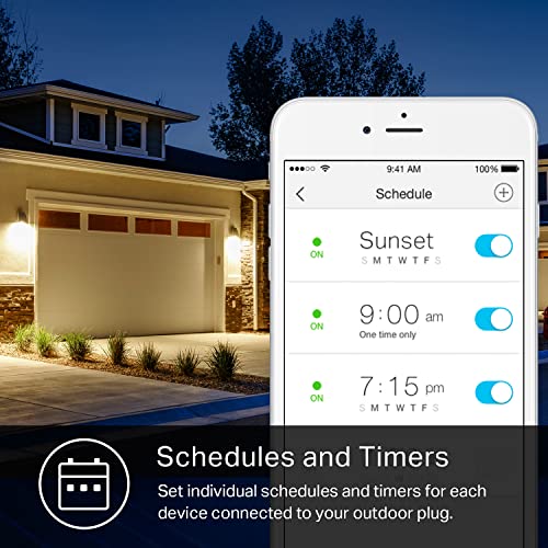Kasa Outdoor Smart Plug, Smart Home Wi-Fi Outlet with 2 Sockets, IP64 Weather Resistance, Compatible with Alexa, Google Ho...