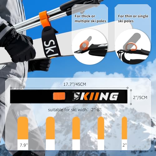 Mellbree Ski Strap, Skis and Poles Carrier for Easy Transportation of Your Clipstick Skiing Accessory/Pole/Skimate/Boot, S...