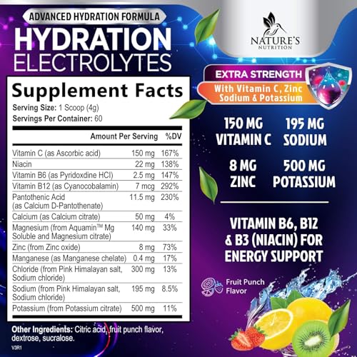 Hydration Electrolyte Powder 1200mg - Advanced Hydration Formula Daily Liquid Replenisher Drink Mix - Electrolytes Multipl...