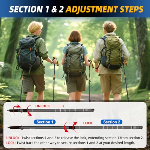 Clostnature Trekking Poles for Hiking – Collapsible Lightweight Hiking Poles, 2 Pack Aluminum Walking Sticks for Women, Me...