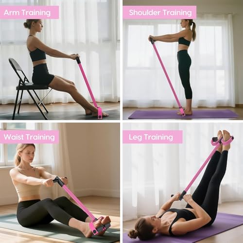 Pedal Resistance Band with Handle, Natural Rubber Foot Resistance Bands with Handles, New 6-Tube Manual Resistance Trainin...